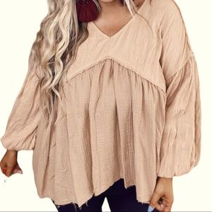HAILEY & CO - Taupe/Sand Babydoll Bell Sleeve Top